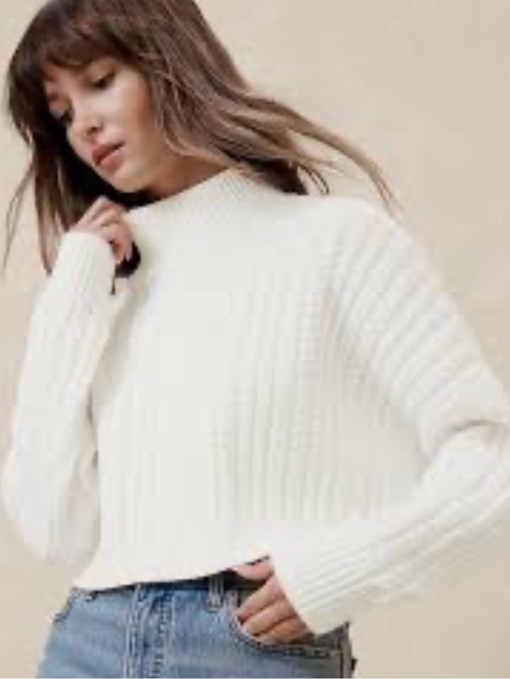 Banana Republic Ivory Cropped Cable Knit Turtleneck Pullover Sweater Size M